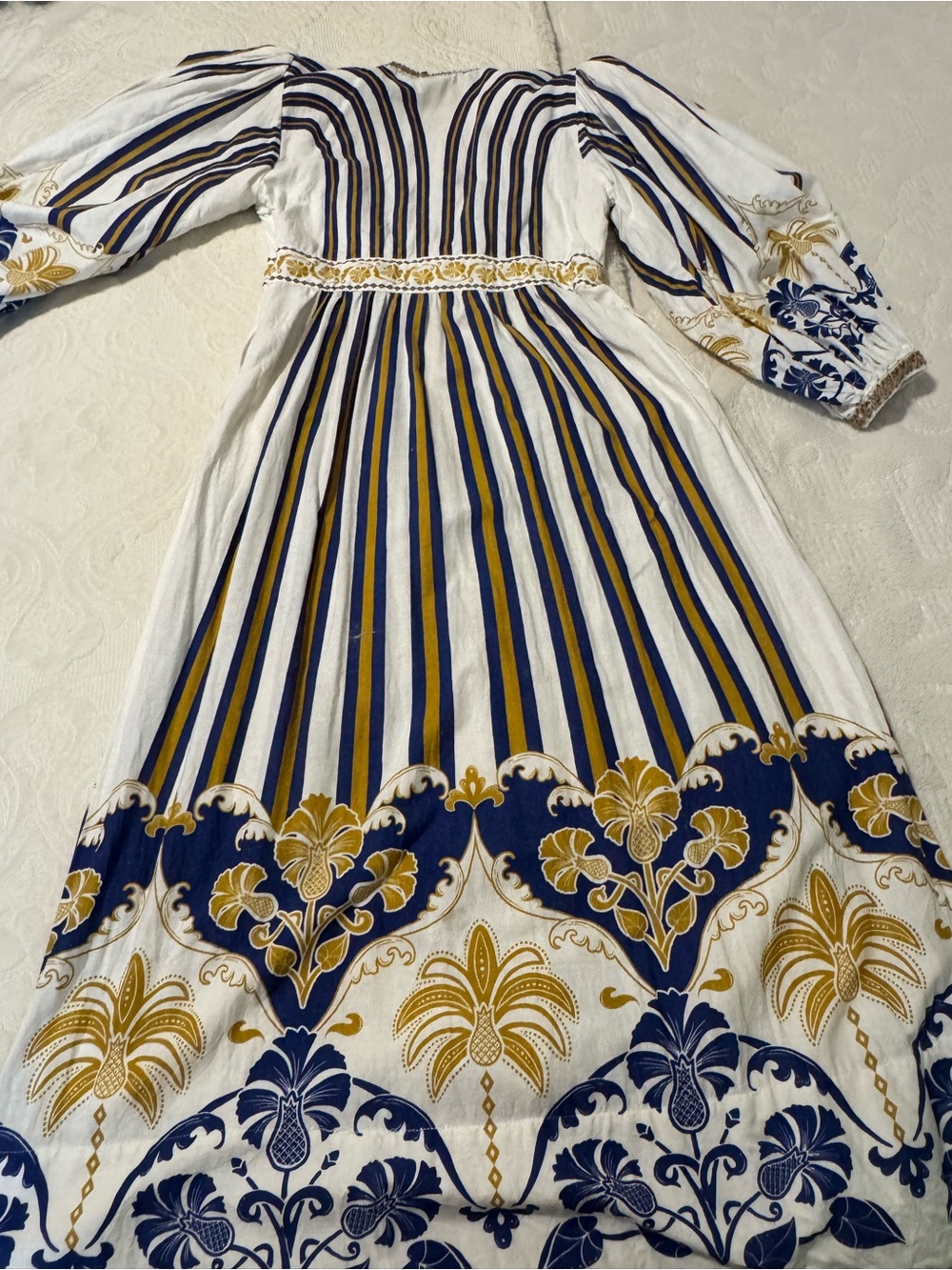 Gorgeous Farm Rio Boho Striped Maxi Dress in White, Navy & Mustard - Picture 4 of 5
